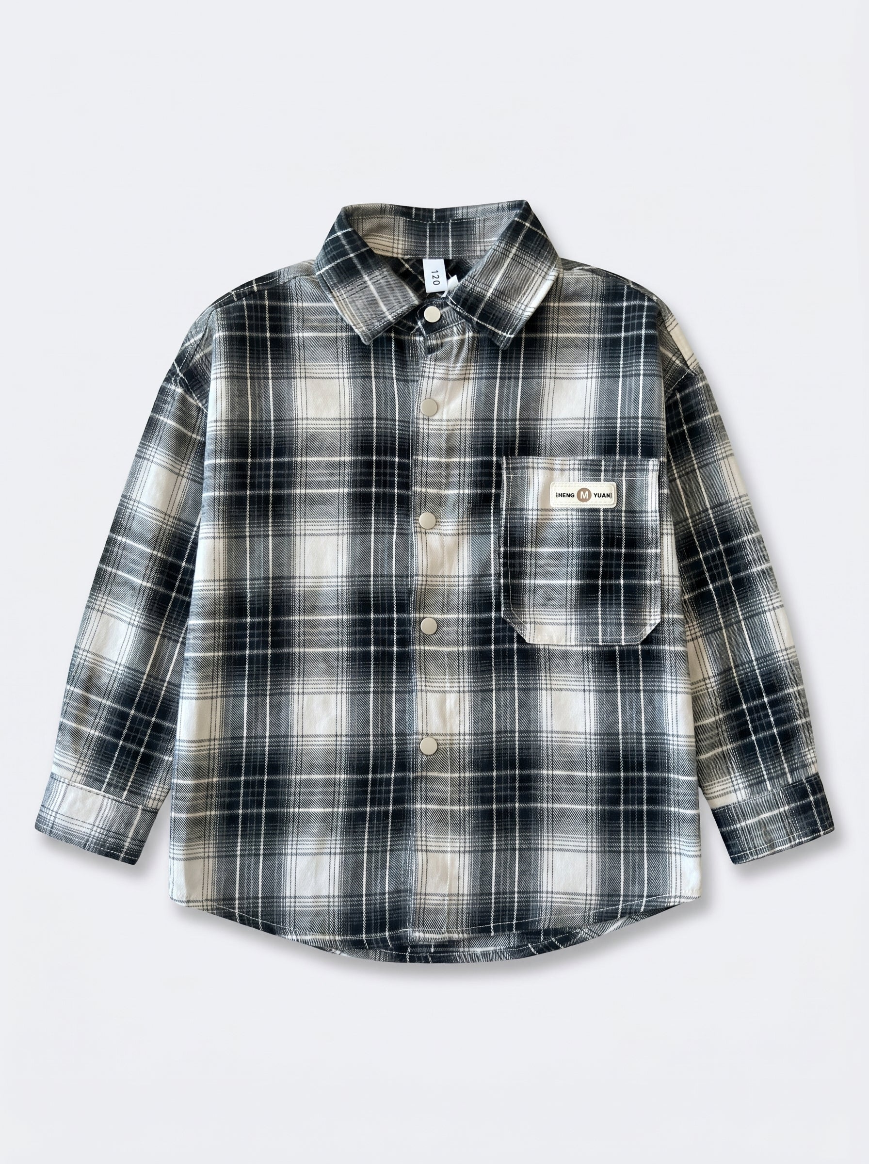 Black and Grey Plaid Flannel Shirt with Snap Buttons | Kids Ages 3-8