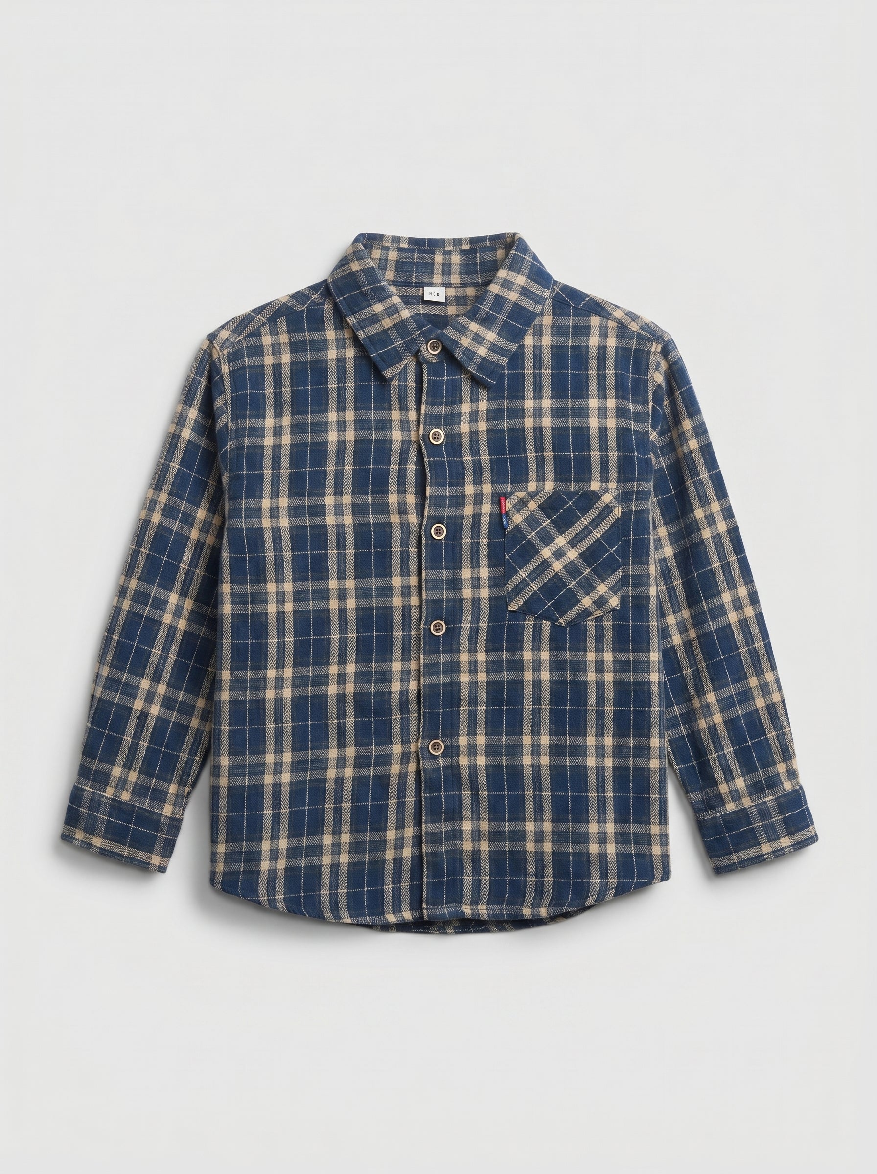 Navy and Beige Plaid Flannel Shirt for Kids | Classic Check | Ages 3-8