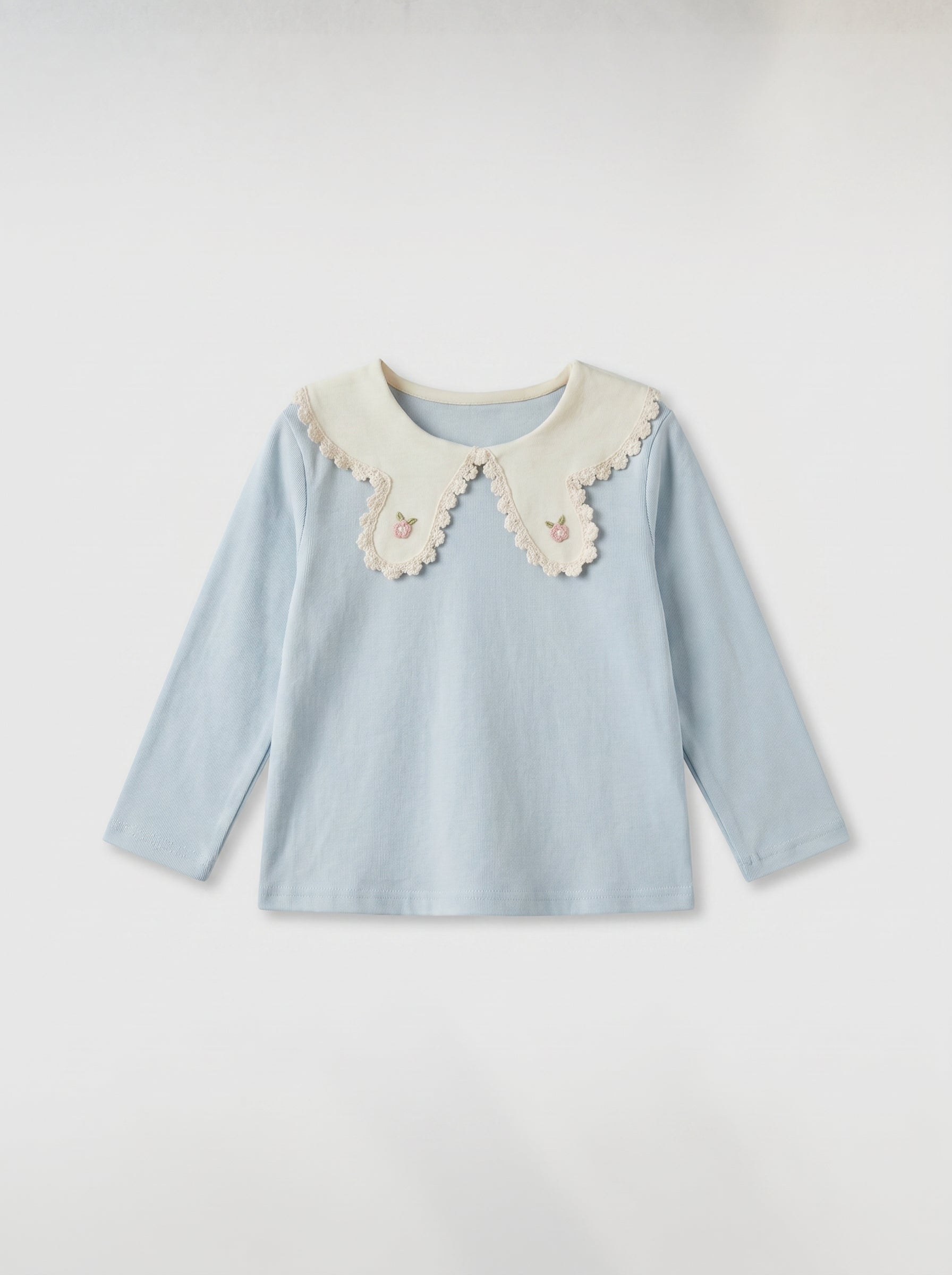 Baby Blue Lace Peter Pan Collar Long Sleeve Top for Girls | Ages 2-6