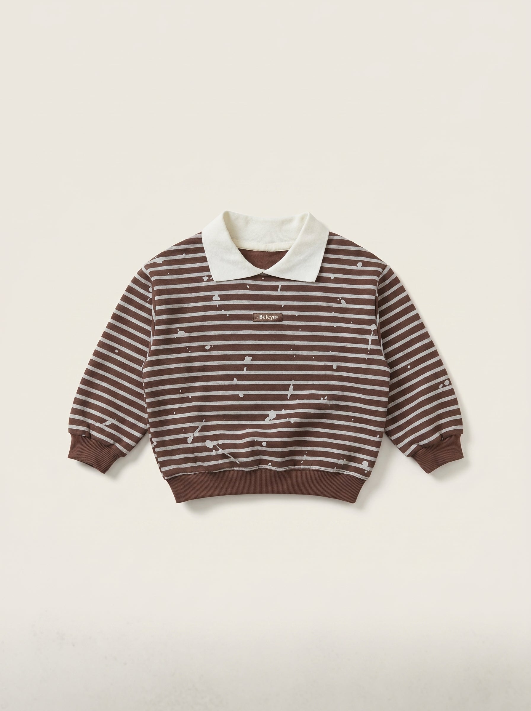 Brown Stripe Polo with Metallic Silver Paint-Splatter Print | Kids Ages 2-5
