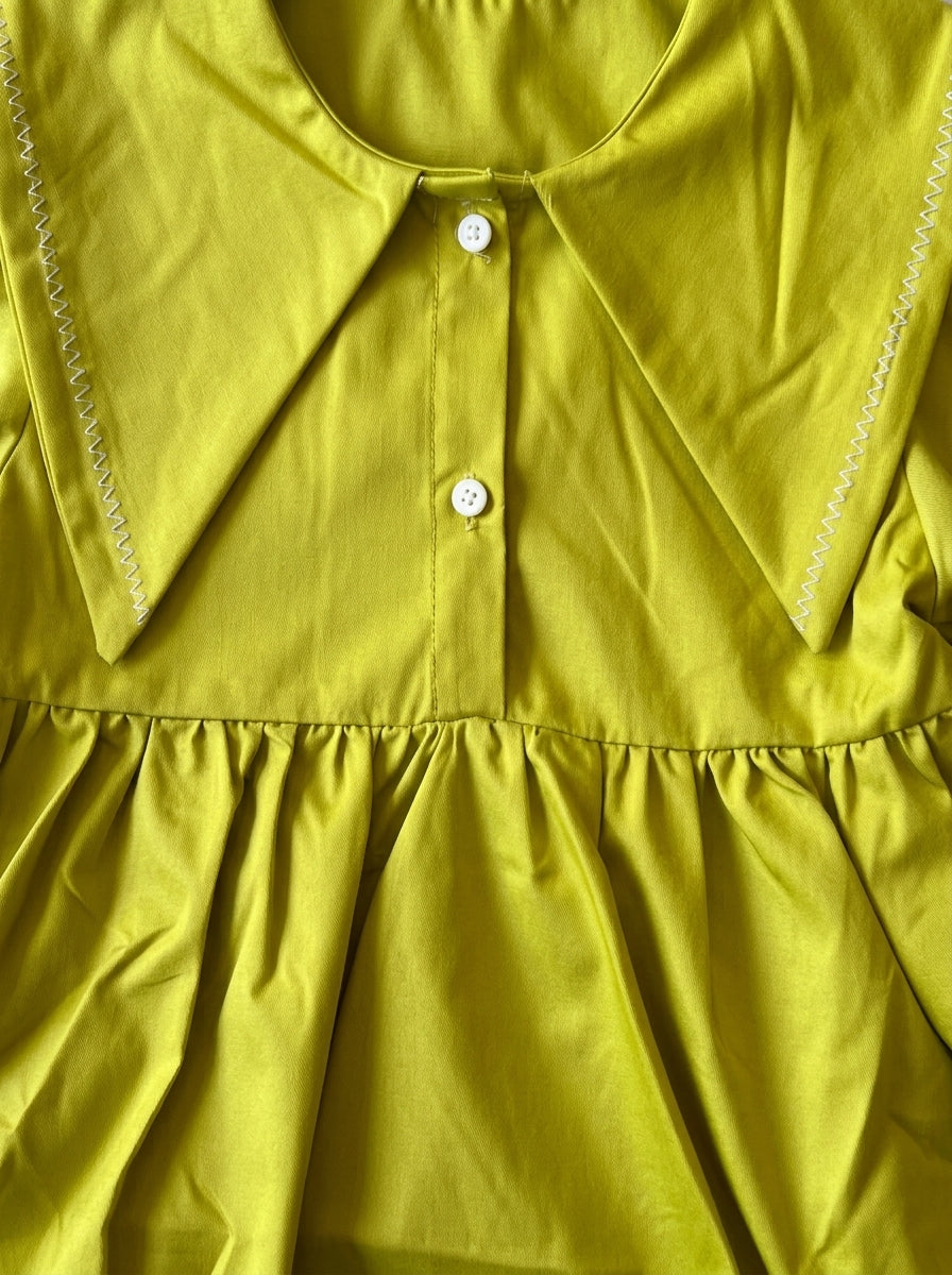Chartreuse Yellow Wing-Collar Kids Dress | Bold Casual Dress | Ages 2-6