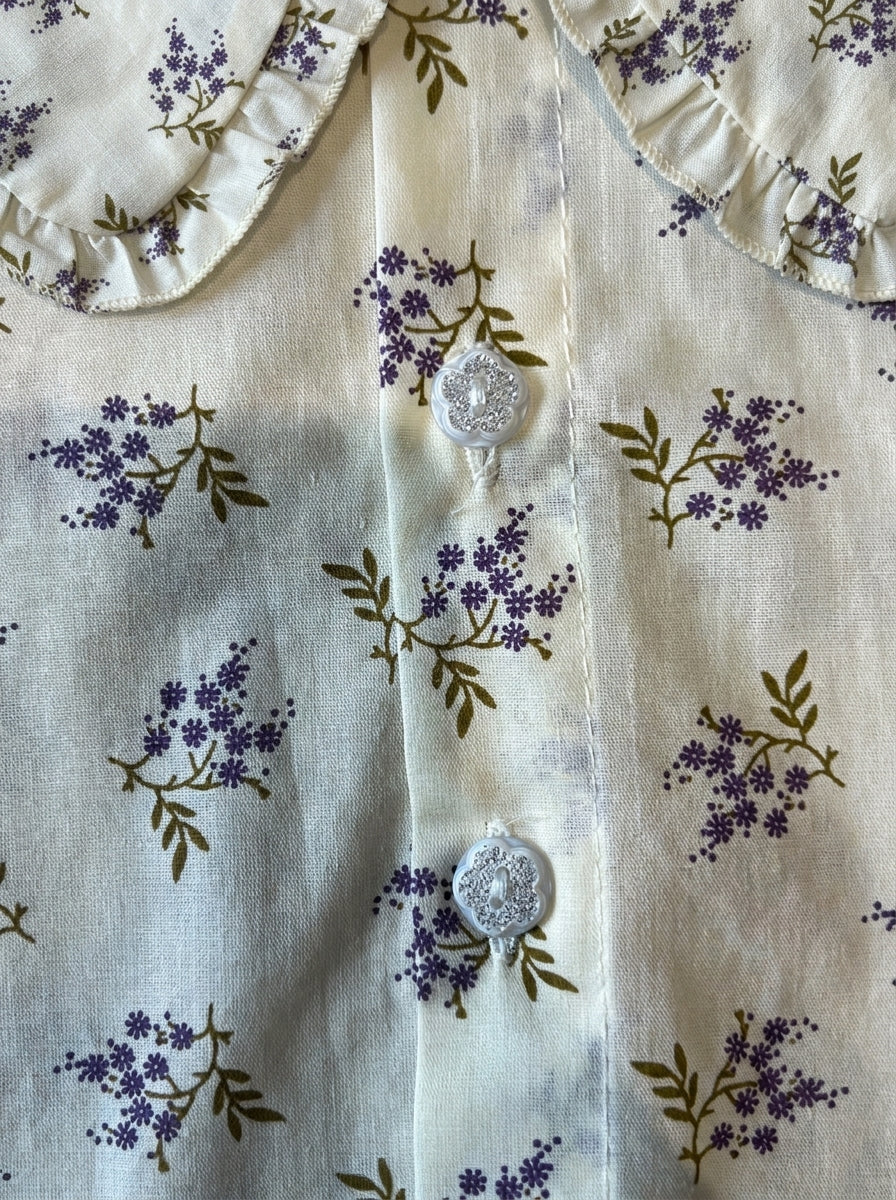 Cream Floral Blouse with Ruffle Collar and Puff Sleeves for Girls | Ages 2-6