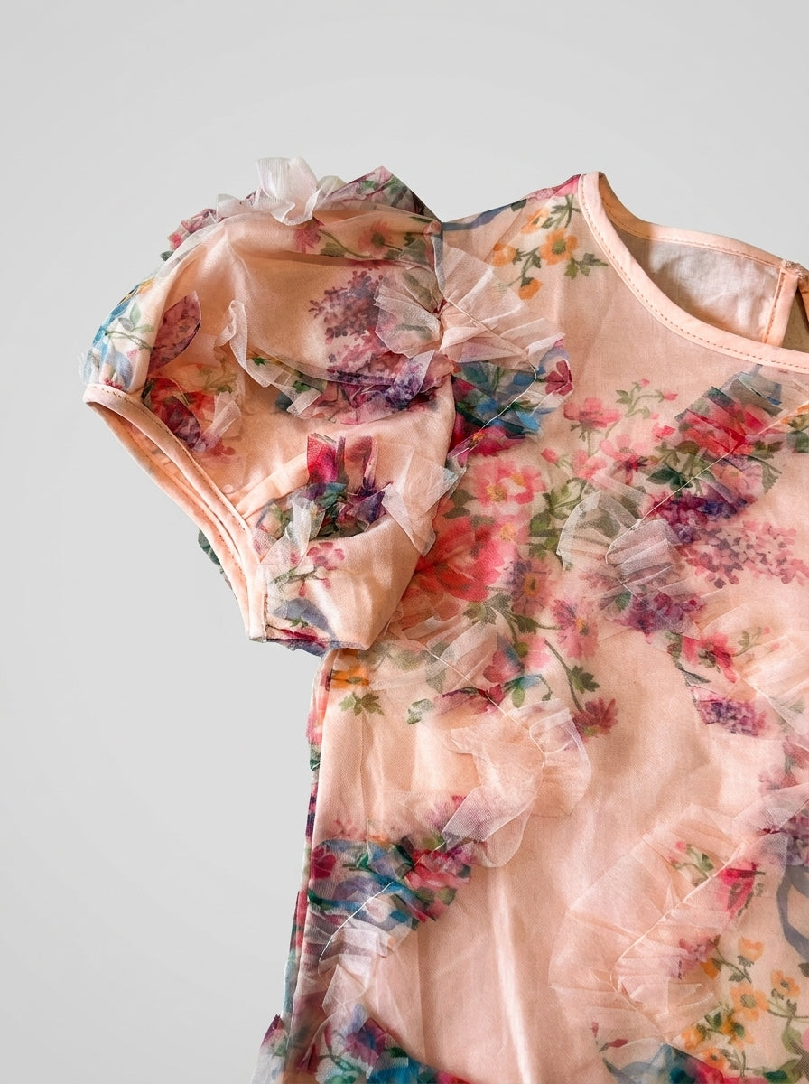 Blush Pink Floral Organza Ruffle Top for Girls | Party Top | Ages 1-4