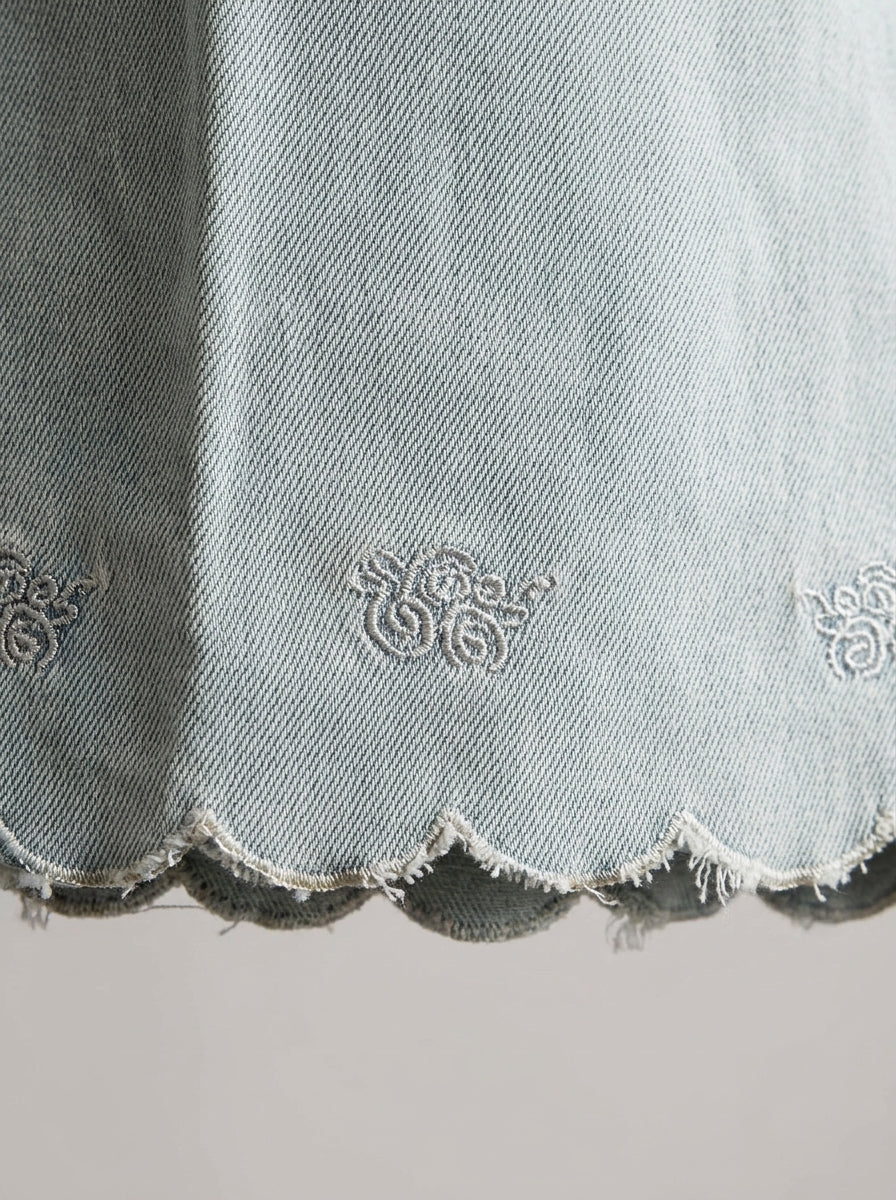 Wide-Leg Denim Pants for Girls | Floral Embroidery Hem | Ages 3-8