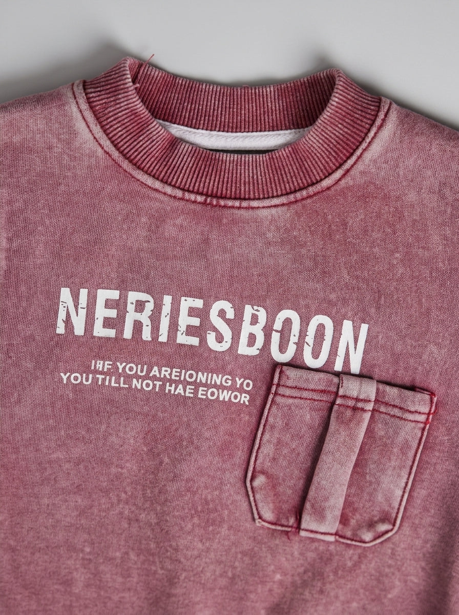 Burgundy Acid-Wash Graphic Sweatshirt for Kids | Vintage Print | Ages 2-5
