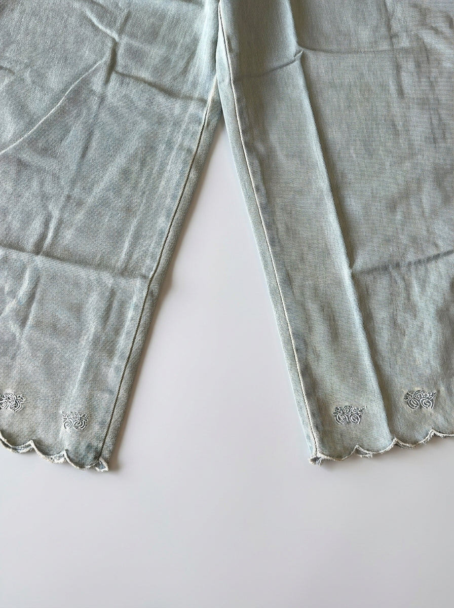 Wide-Leg Denim Pants for Girls | Floral Embroidery Hem | Ages 3-8