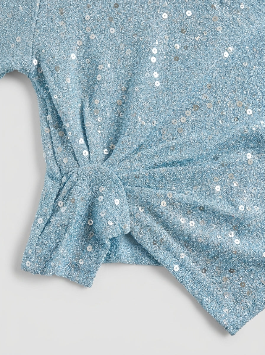 Baby Blue Sequin-Dot Boucle Long Sleeve Top for Girls | Ages 1-5