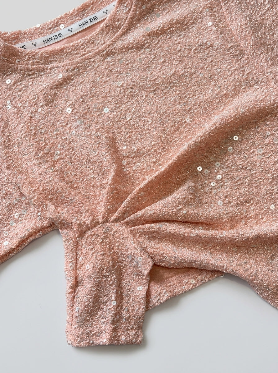 Blush Pink Sequin-Dot Long Sleeve Top for Girls | Casual Party Top | Ages 2-6