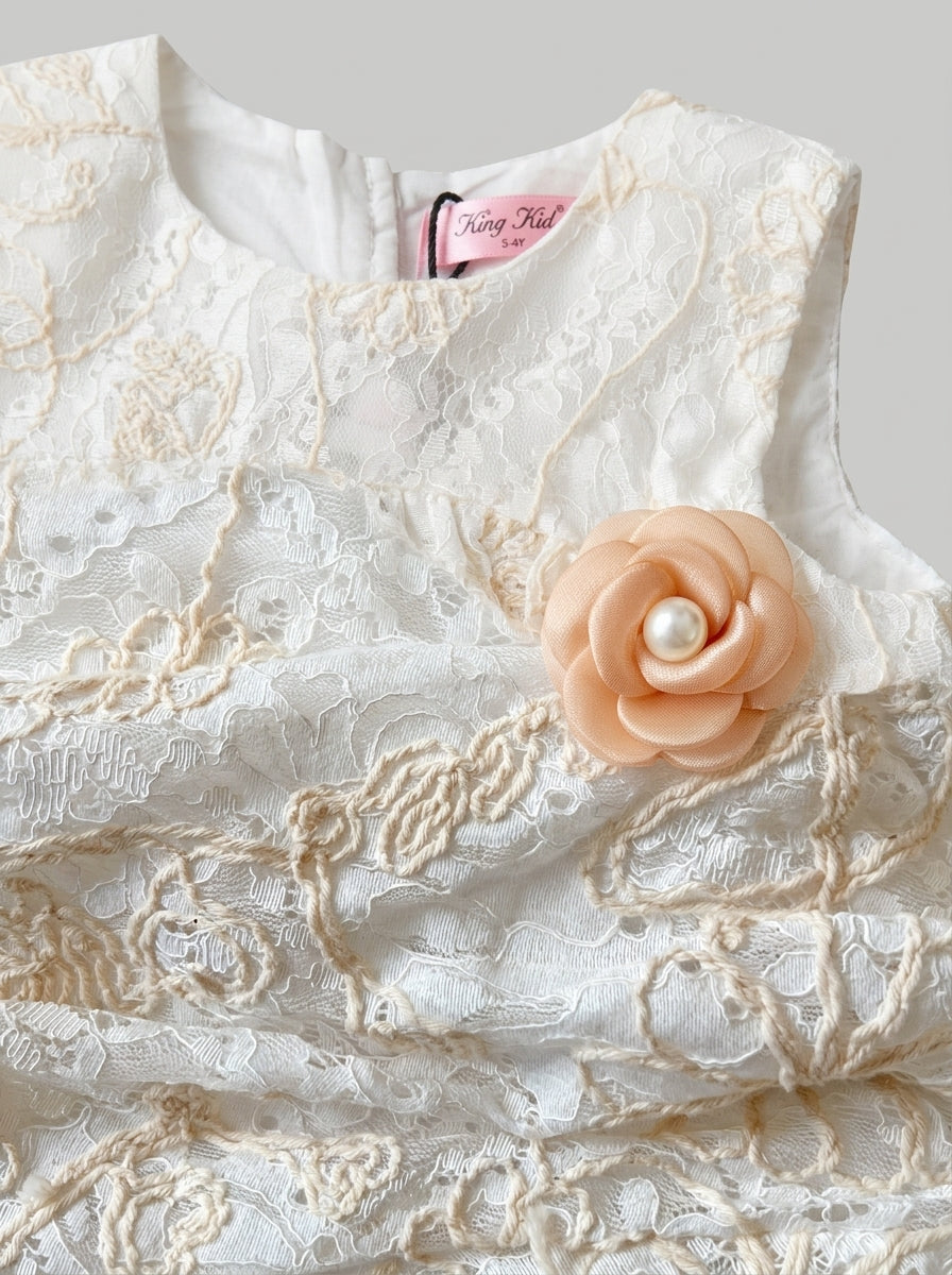 Cream Lace Embroidered Top and Bloomer Set with Rose Corsage | Girls Ages 3-7