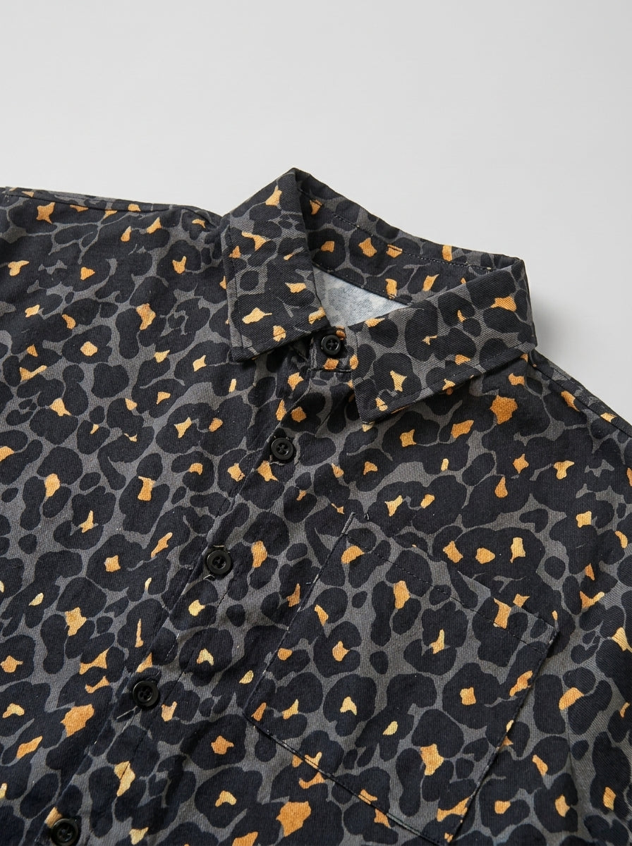 Navy and Gold Leopard Print Short Sleeve Shirt for Kids | Ages 2-8