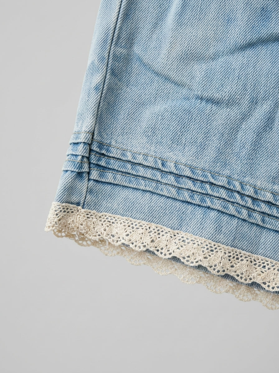 Wide-Leg Denim Pants for Girls | Lace Trim Hem | Ages 3-8