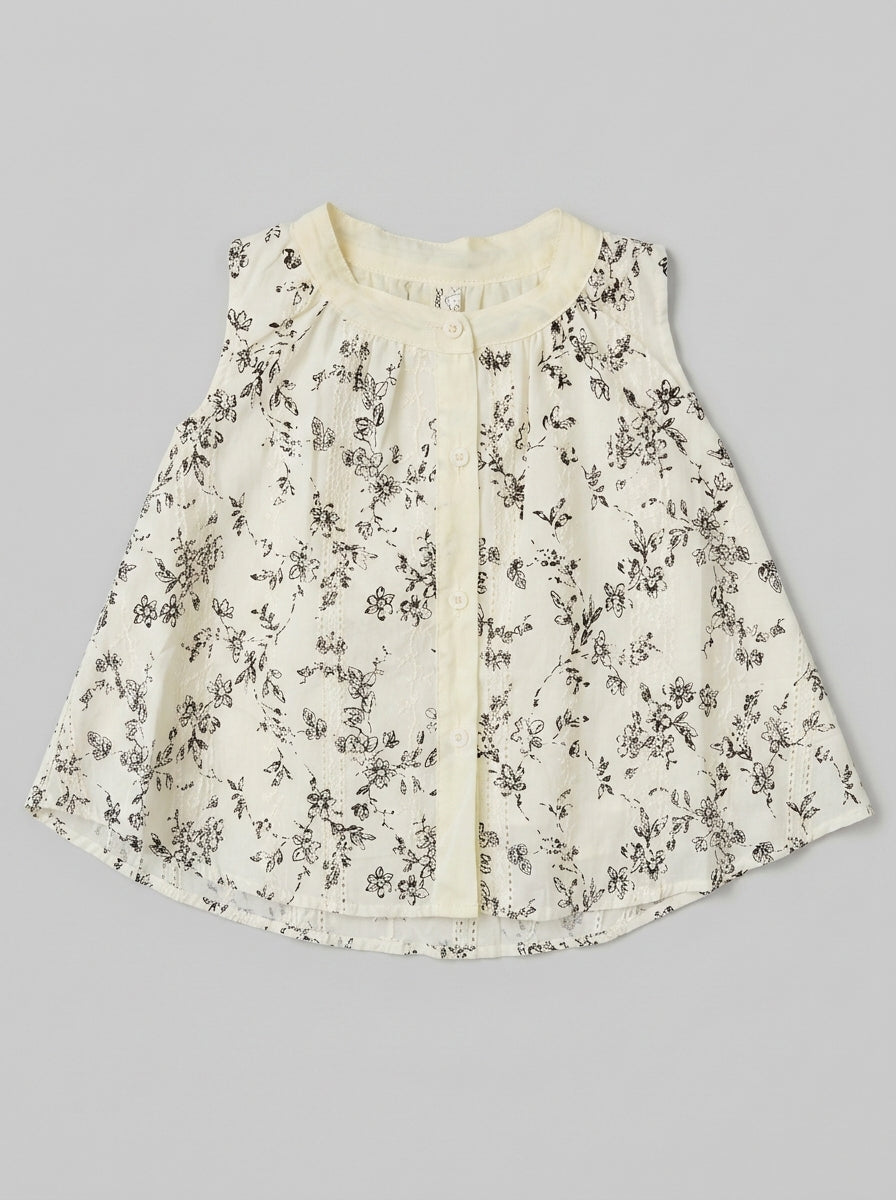 Cream and Black Floral Blouse with Lace Centre Panel for Girls | Ages 1-6