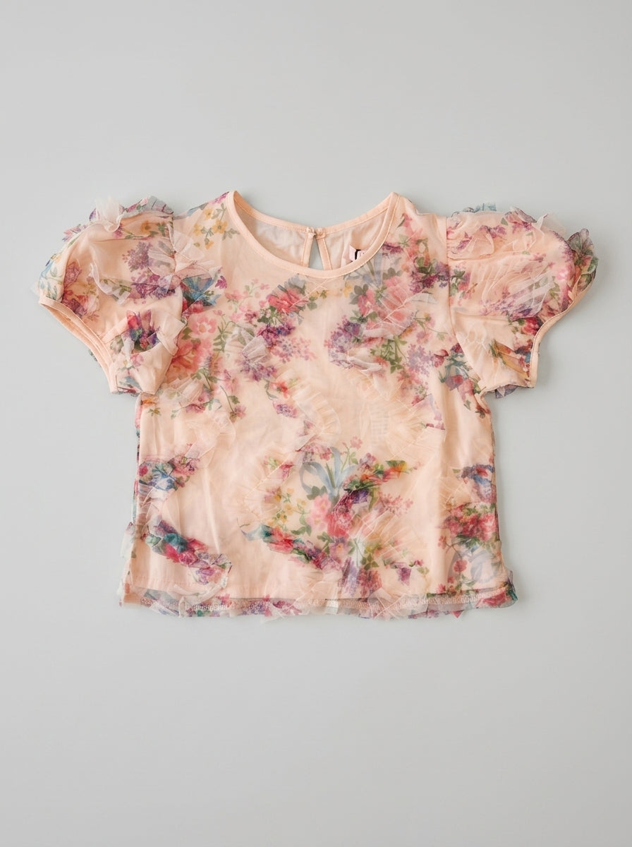 Blush Pink Floral Organza Ruffle Top for Girls | Party Top | Ages 1-4