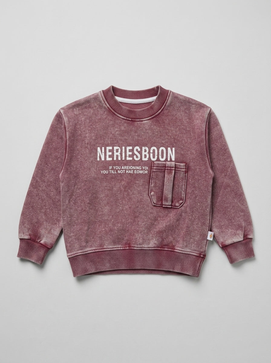 Burgundy Acid-Wash Graphic Sweatshirt for Kids | Vintage Print | Ages 2-5