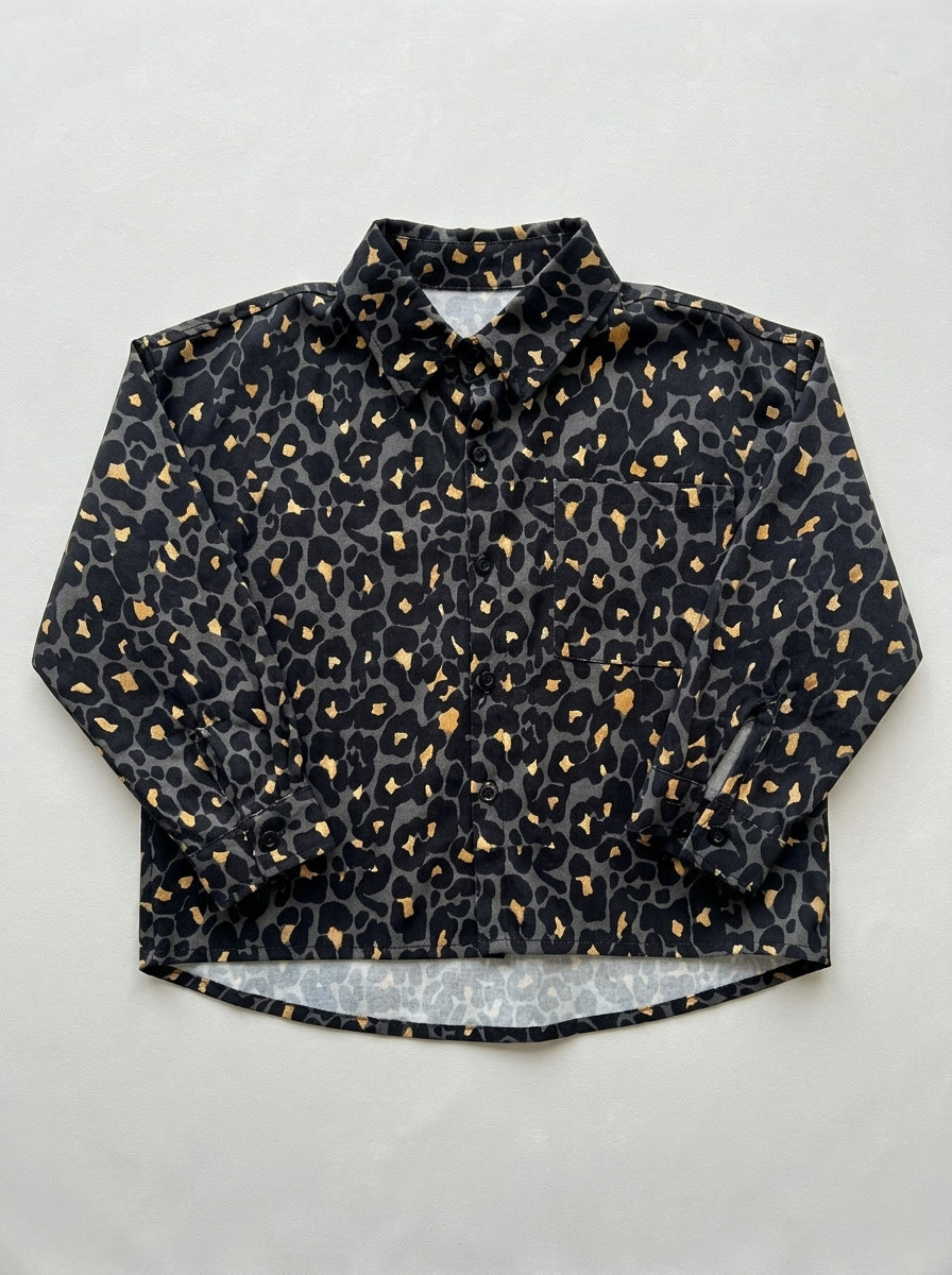 Navy and Gold Leopard Print Short Sleeve Shirt for Kids | Ages 2-8