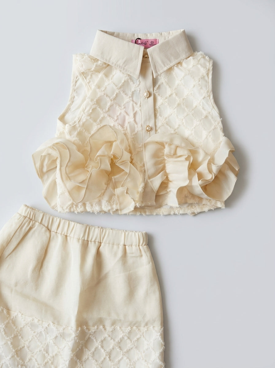 Ivory Quilted Ruffle Top and Sequin Floral Shorts Set for Girls | Ages 3-8