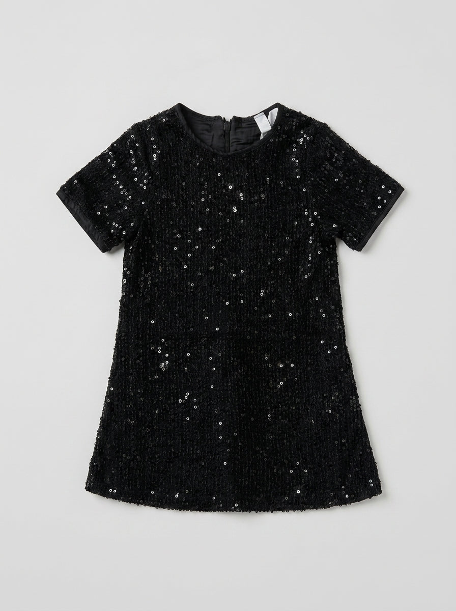 Black Full-Sequin Party Frock for Girls | Birthday Dress | Ages 1-4