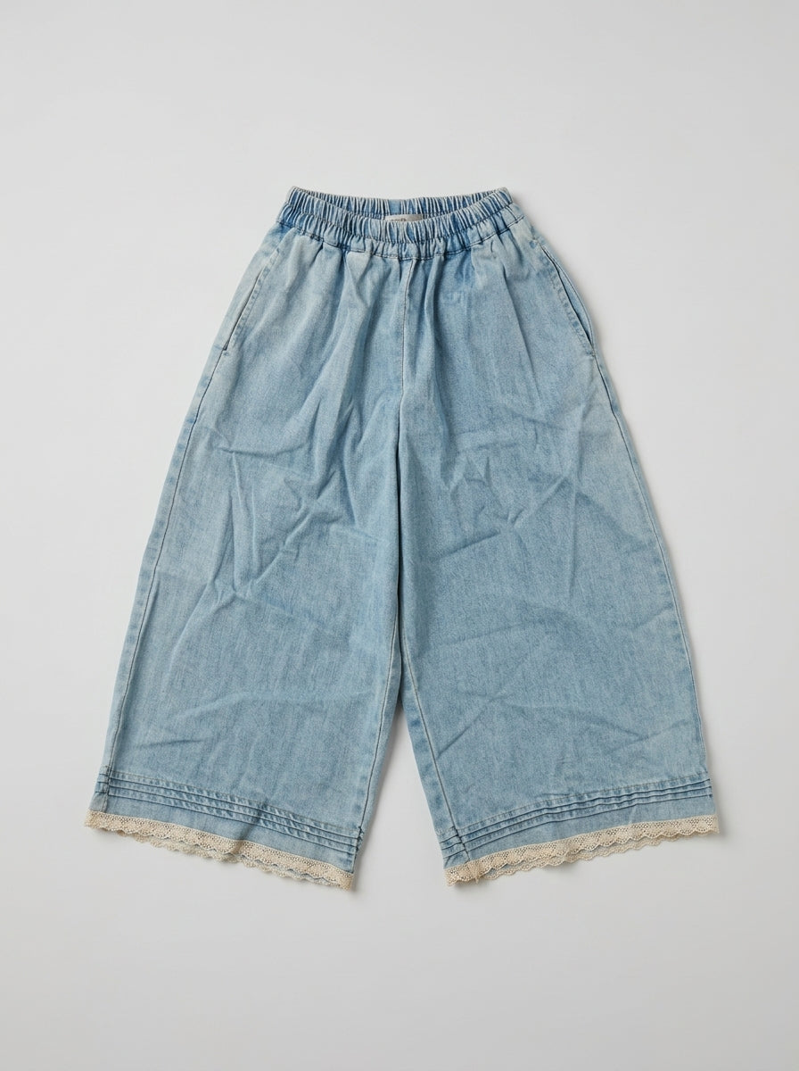 Wide-Leg Denim Pants for Girls | Lace Trim Hem | Ages 3-8