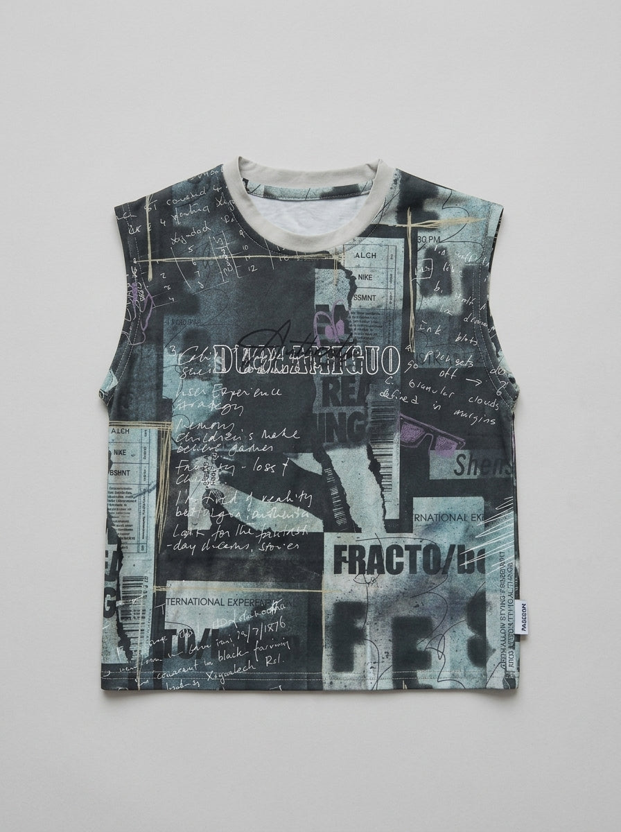 Newspaper Print Sleeveless | Dark Grey | Ages 3-8