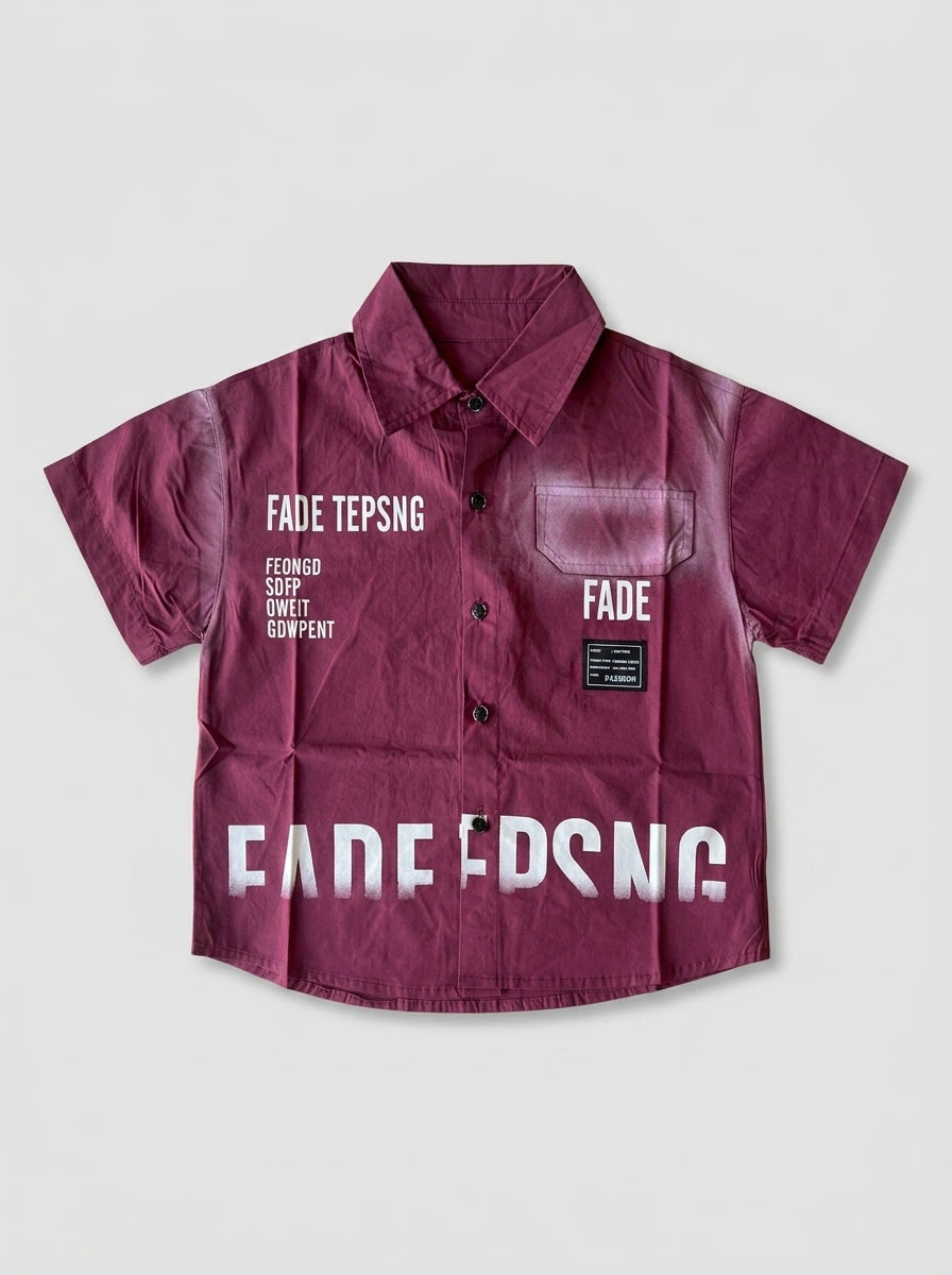 FADE TEPSNG Graphic Shirt for Boys | Wine Button-Down | Ages 3-8