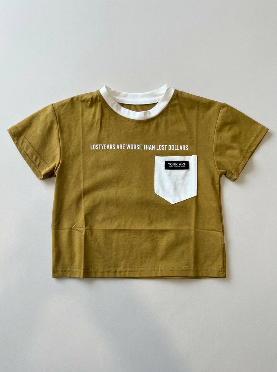 Olive Khaki Lost Years Text Print Tee for Kids | Ages 1-6