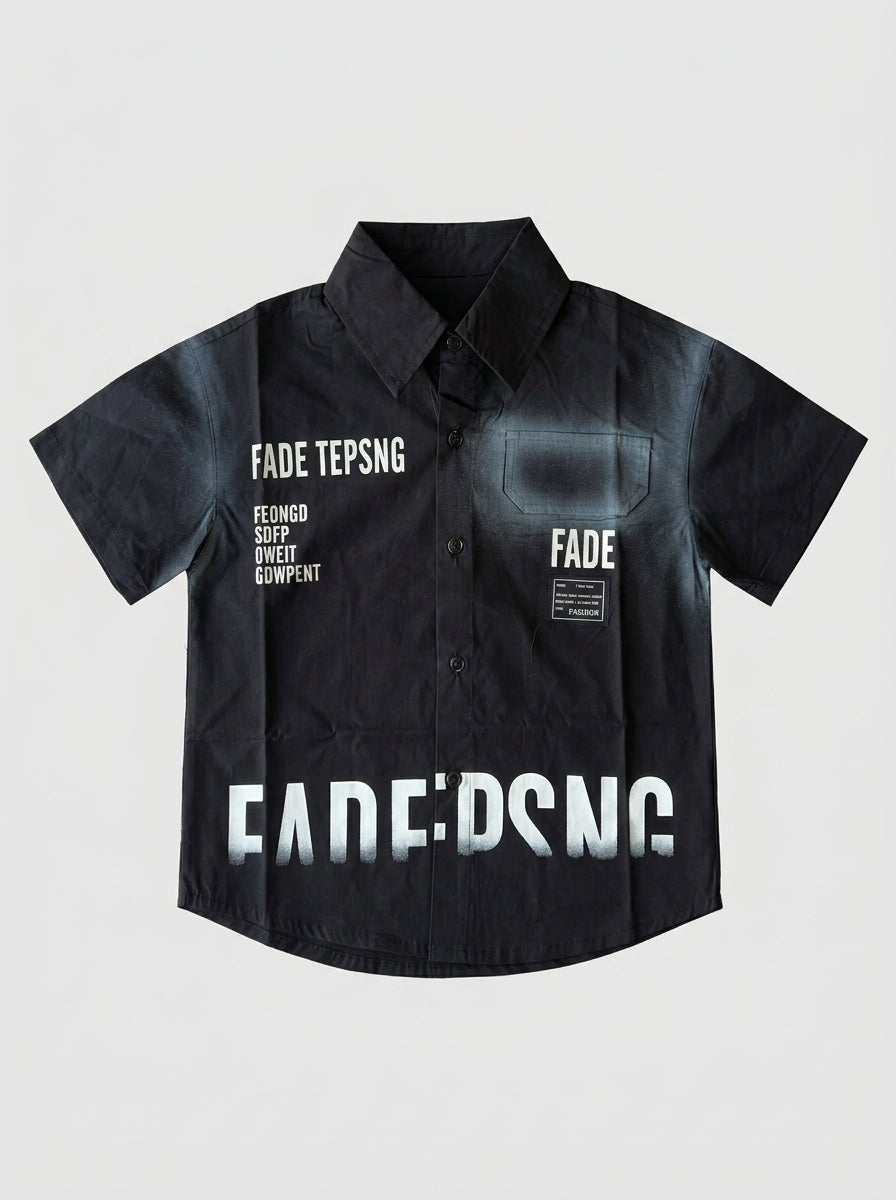 FADE TEPSNG Graphic Shirt for Boys | Black Button-Down | Ages 3-8