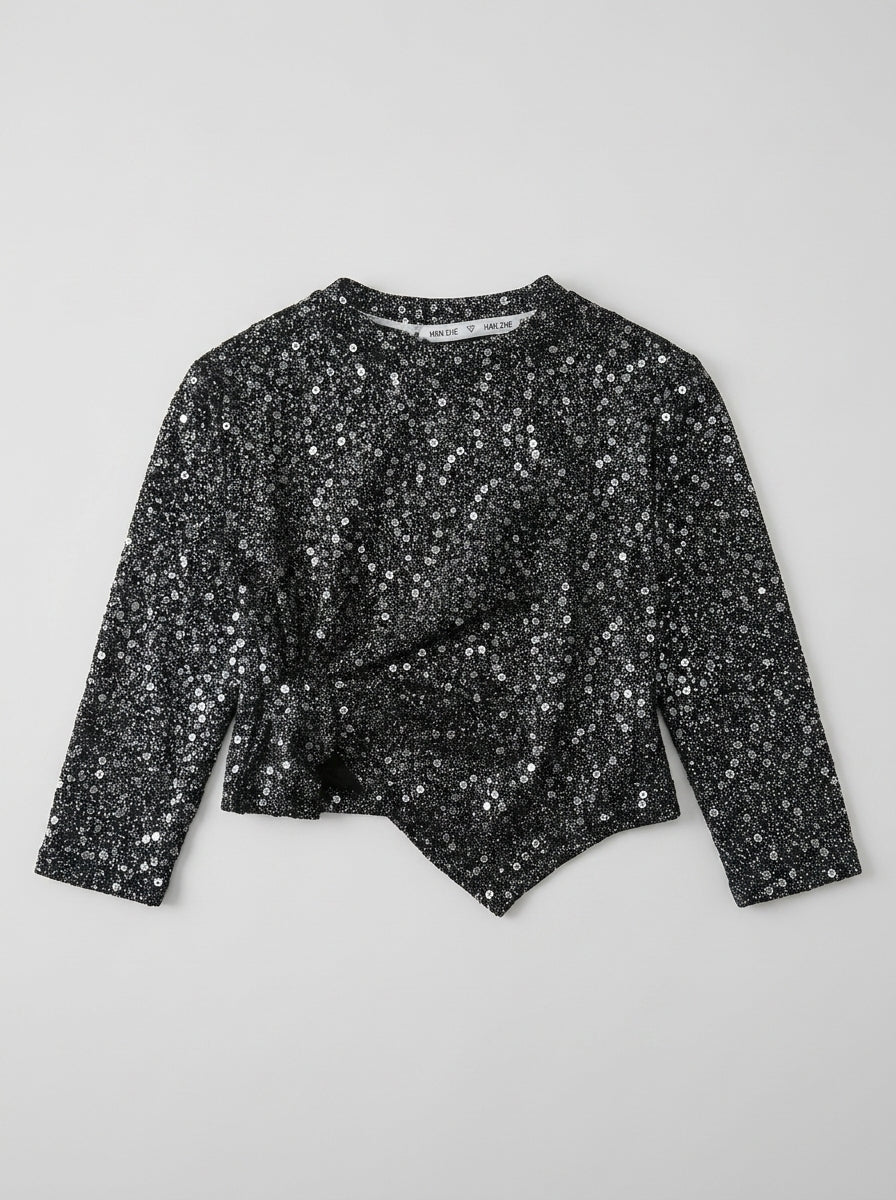 Black Galaxy Sequin Long Sleeve Top for Girls | Party Top | Ages 1-5