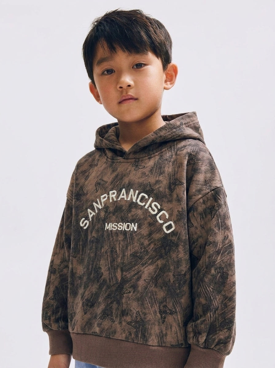 Brown  Hoodie Tie-Dye San Francisco Mission Hoodie with Butterfly Print