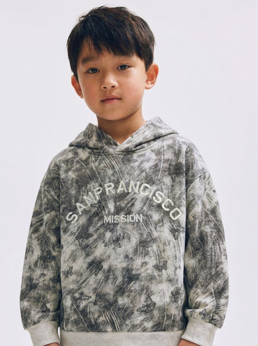 Grey Tie-Dye San Francisco Mission Hoodie with Butterfly Print