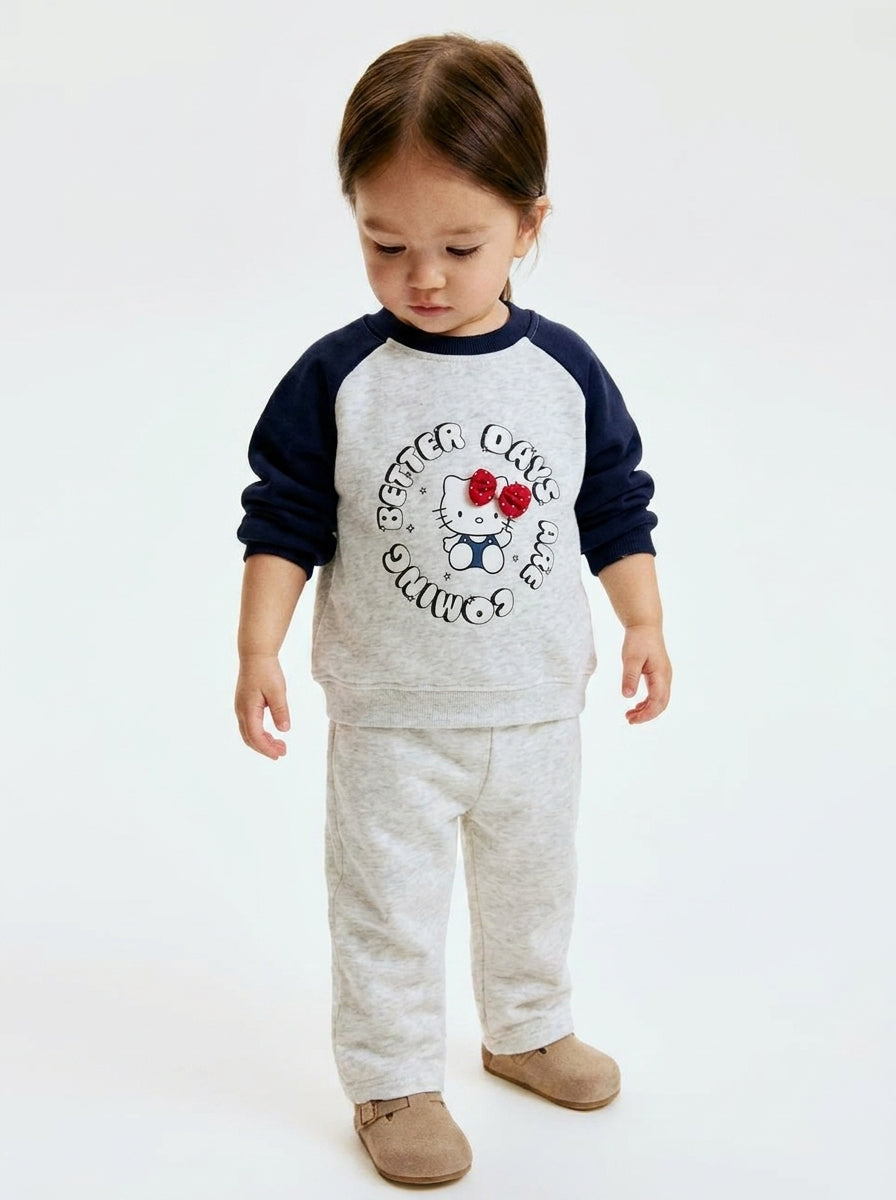 T shirt Hello Kitty Raglan Sweatshirt with 3D Bow – Navy & Grey